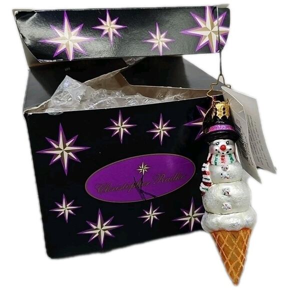 Christopher Radko Snowman Sundae 1011253 Ice Cream Cone Christmas Ornament [121] - Picture 1 of 10